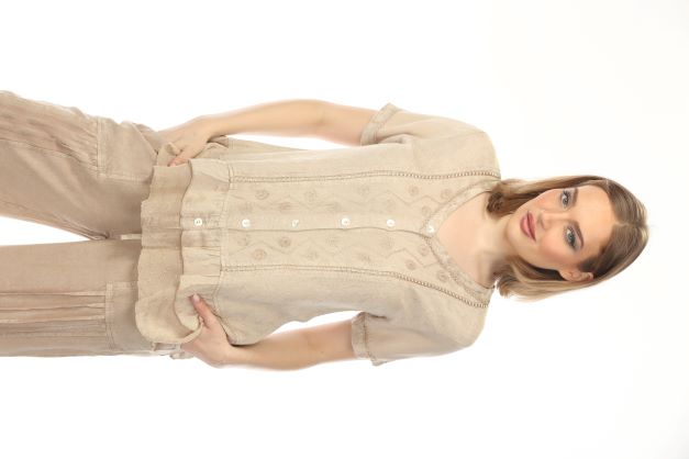 100% Rayon Short Sleeve Top -Sand